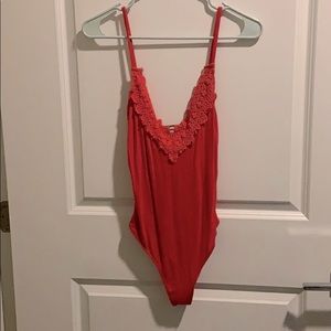 Red Boho Free People Bodysuit